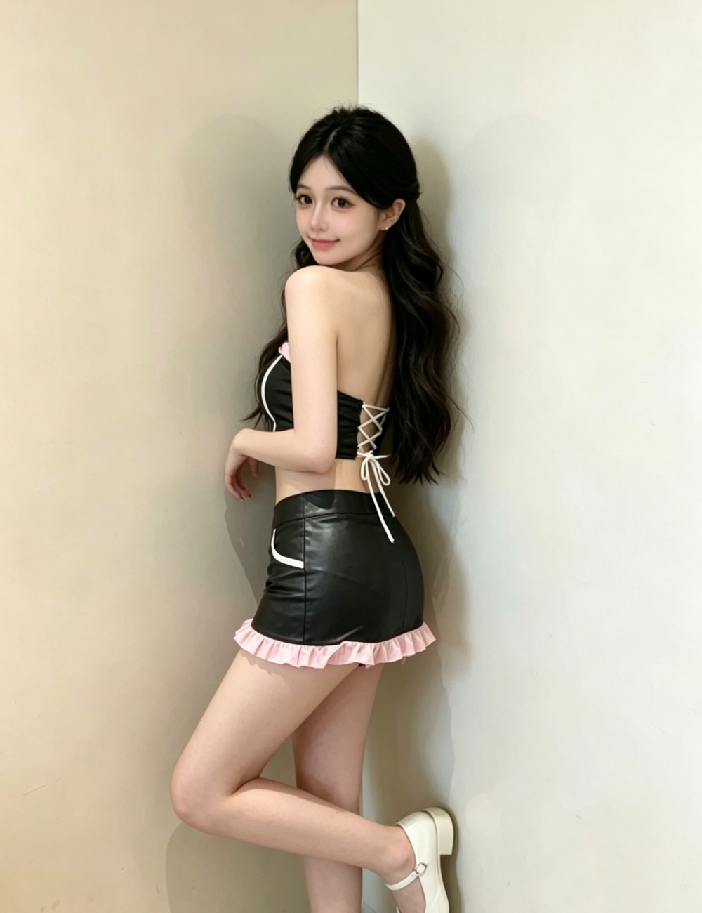 Leatherette skirt 2pcs set for women