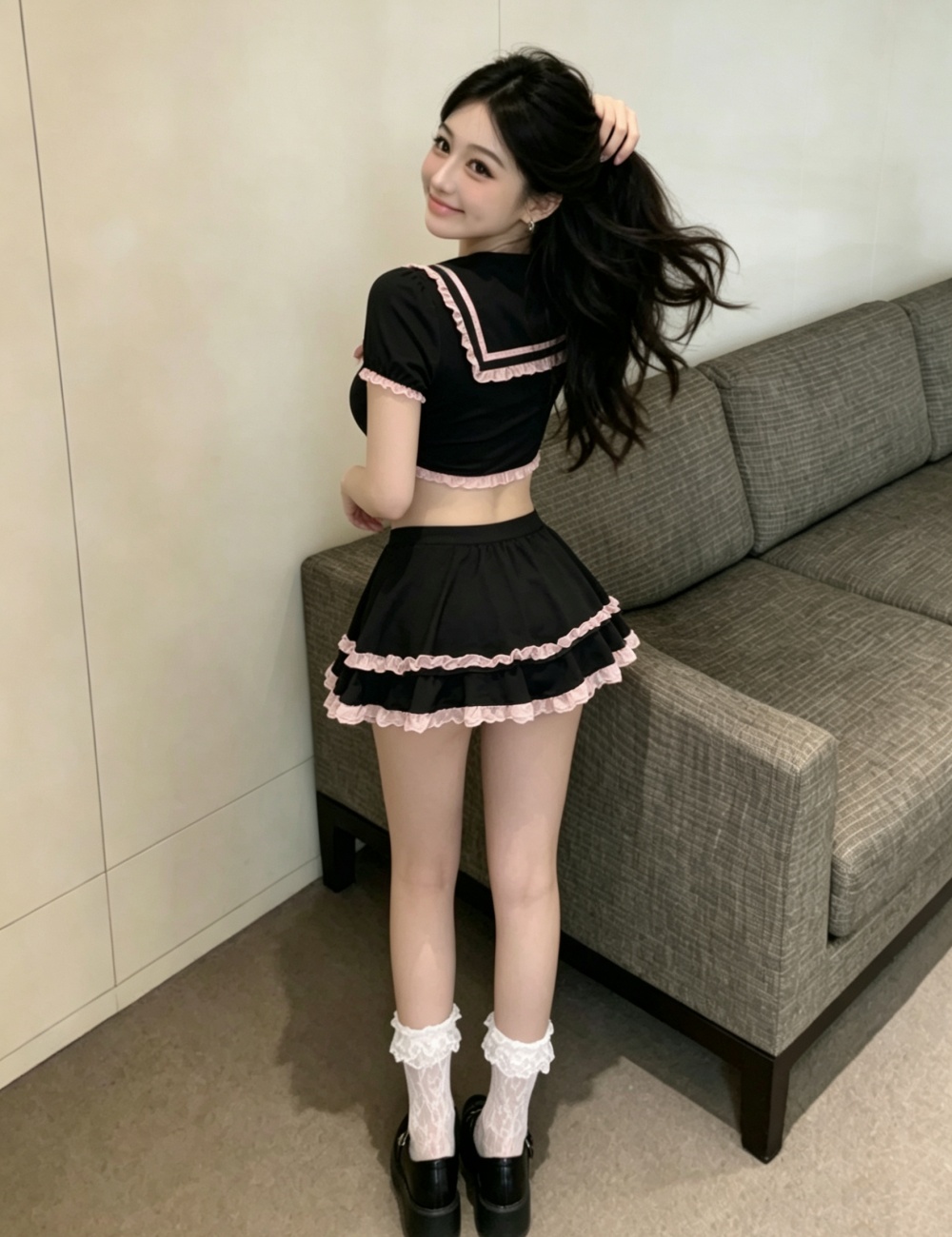 Short sweet sexy tops spicegirl thin skirt a set for women