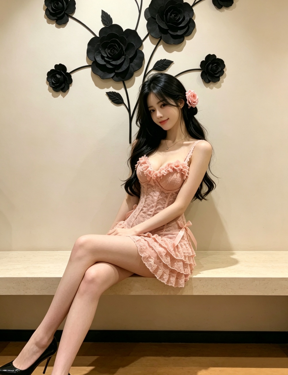 Spicegirl pink lace sexy halter sling fashion dress