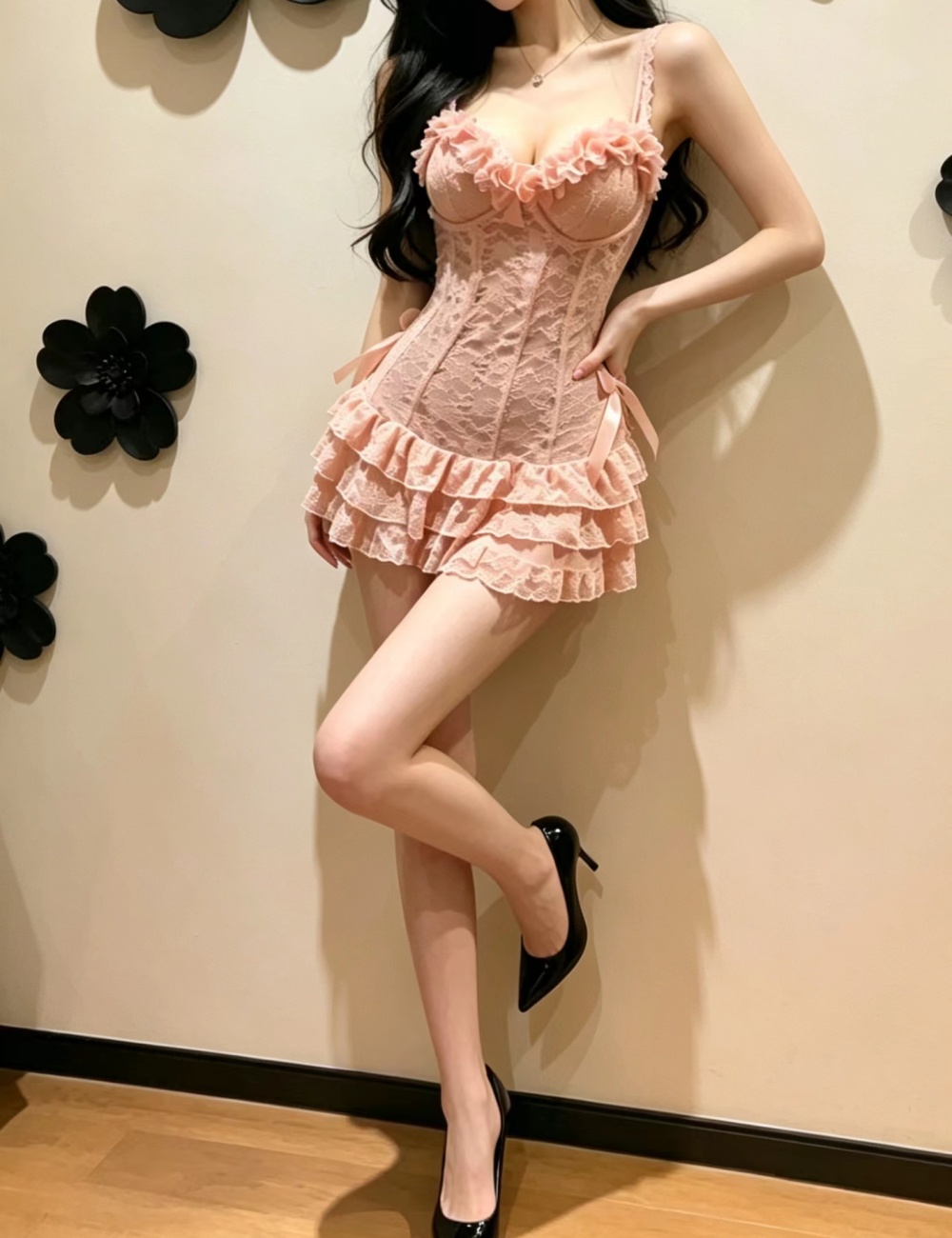 Spicegirl pink lace sexy halter sling fashion dress