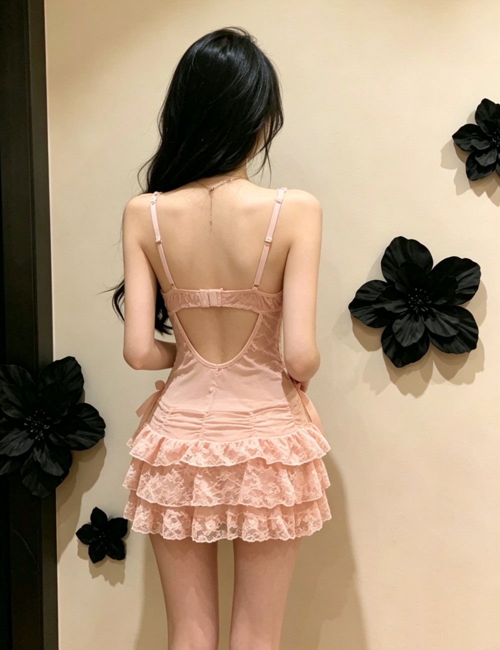 Spicegirl pink lace sexy halter sling fashion dress