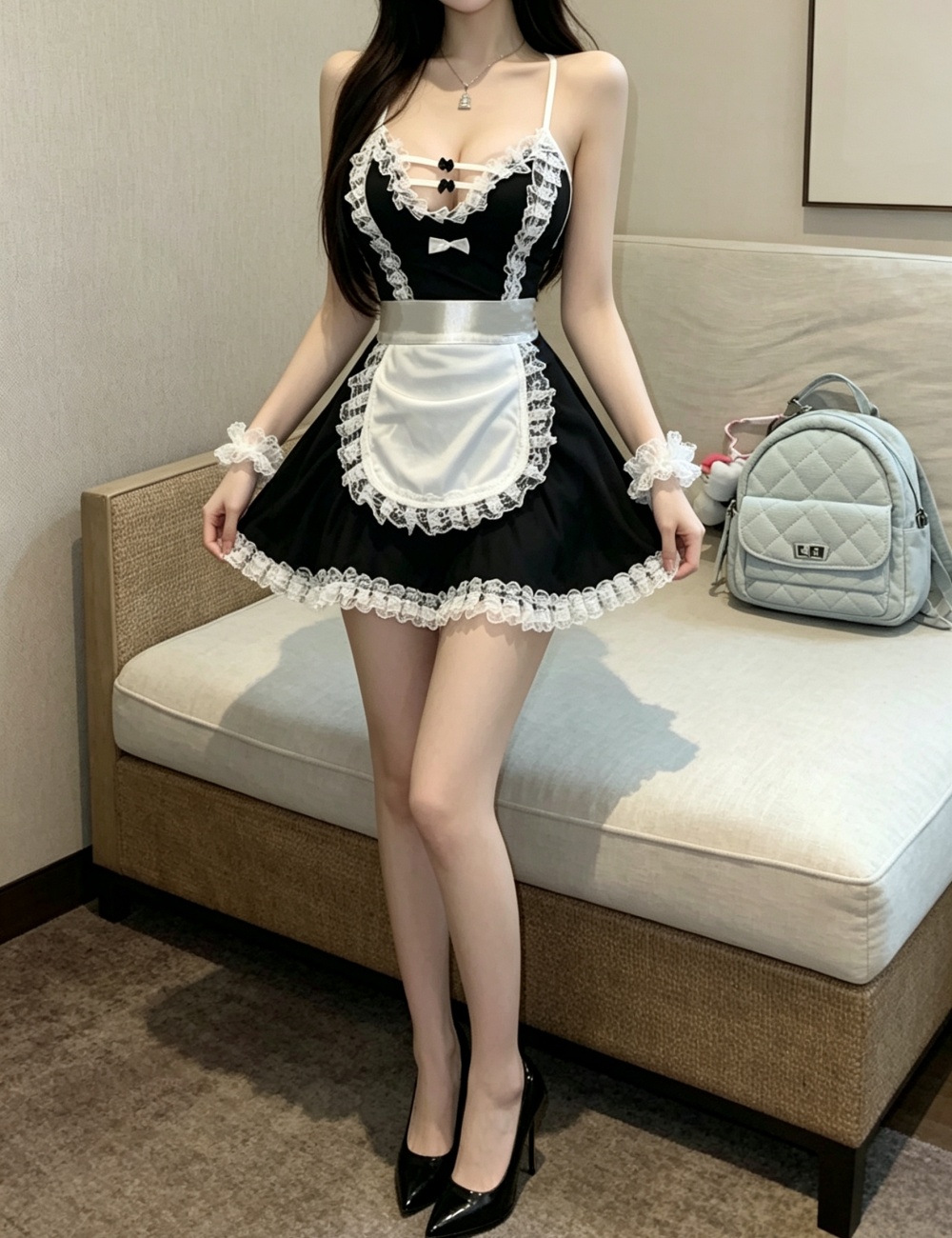 Bow lace spicegirl night dress sexy sling T-back