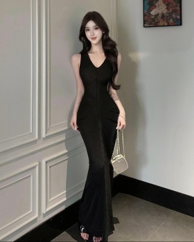 V-neck pinched waist dress Casual summer long dress