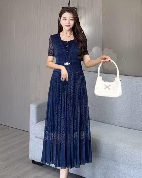 Splice beading pleated fold lace dress for women