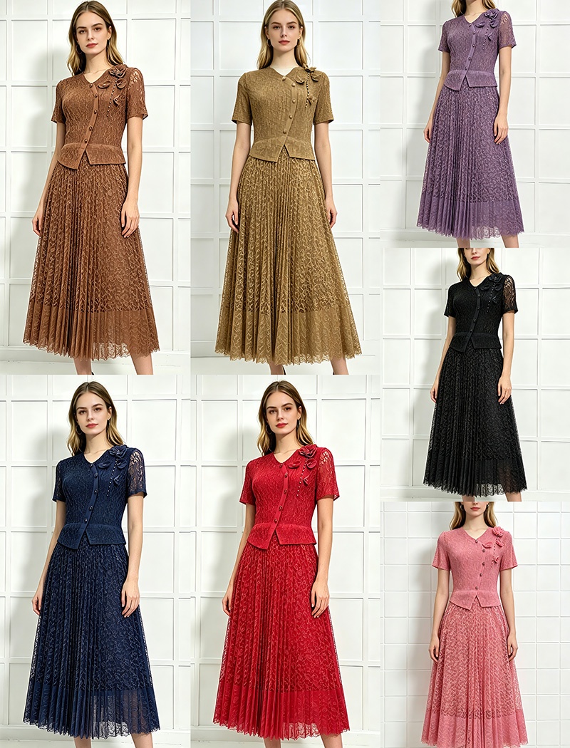 Large yard lace beading fashion slim splice fold dress