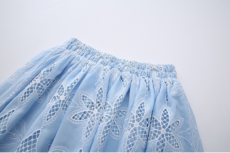 Embroidery round neck skirt high waist hollow tops