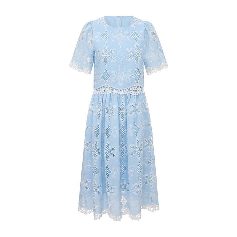 Embroidery round neck skirt high waist hollow tops