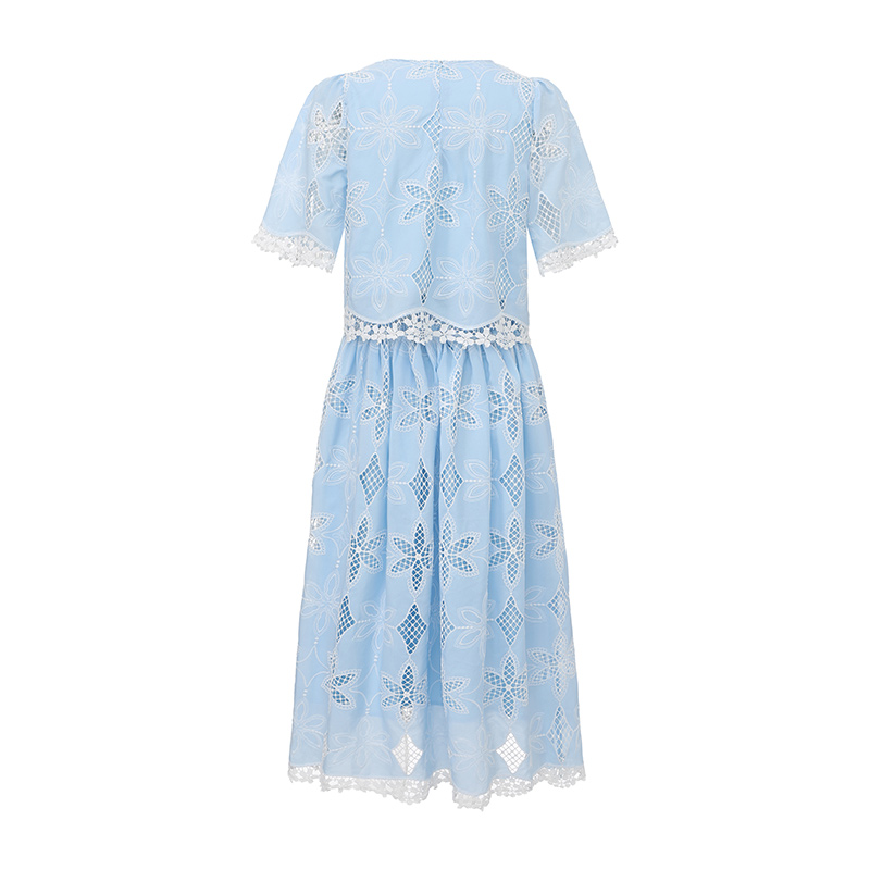 Embroidery round neck skirt high waist hollow tops
