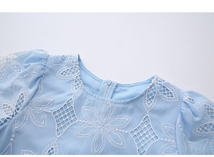 Embroidery round neck skirt high waist hollow tops