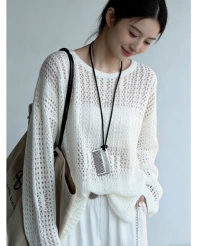 Summer thin hollow long sleeve smock knitted lazy sunscreen tops