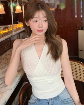 All-match V-neck sleeveless tops spicegirl summer sweater