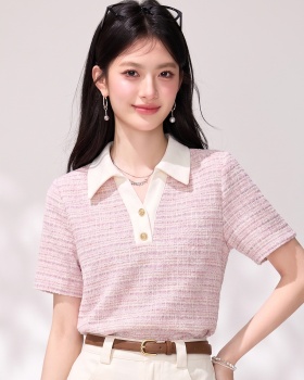 Summer V-neck chanelstyle T-shirt show young loose tops