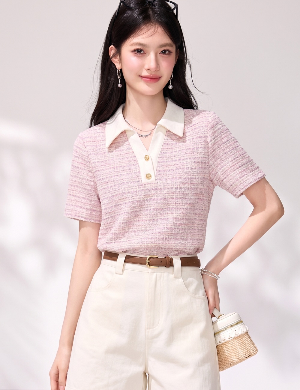 Summer V-neck chanelstyle T-shirt show young loose tops