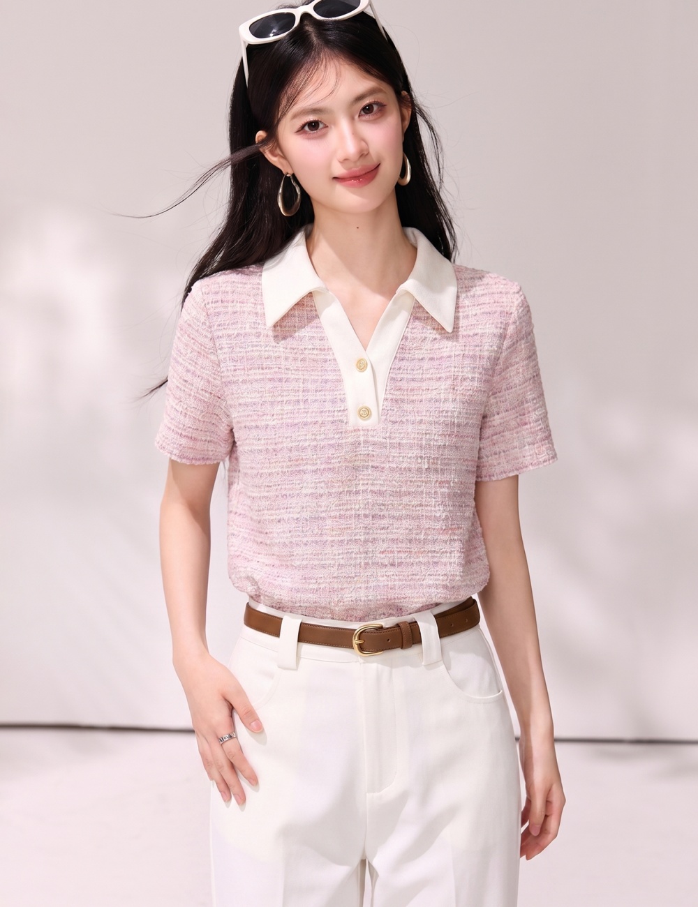 Summer V-neck chanelstyle T-shirt show young loose tops