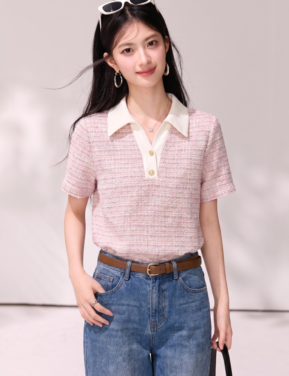 Summer V-neck chanelstyle T-shirt show young loose tops