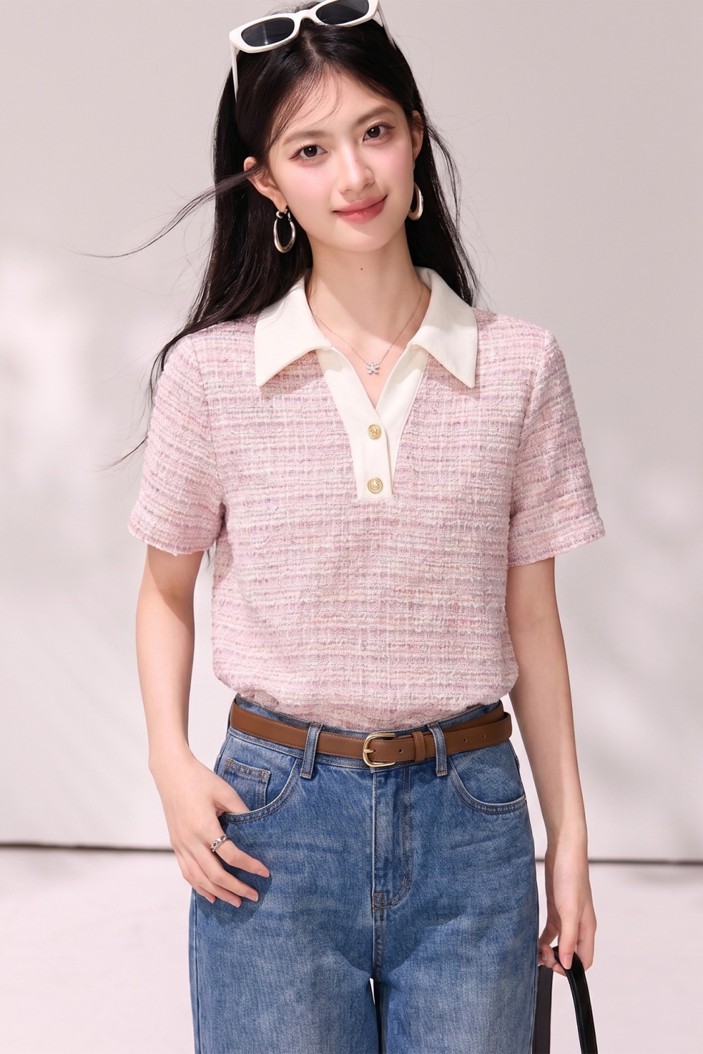 Summer V-neck chanelstyle T-shirt show young loose tops