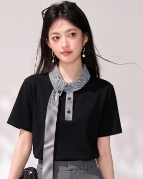 Temperament plaid tops college style short sleeve T-shirt