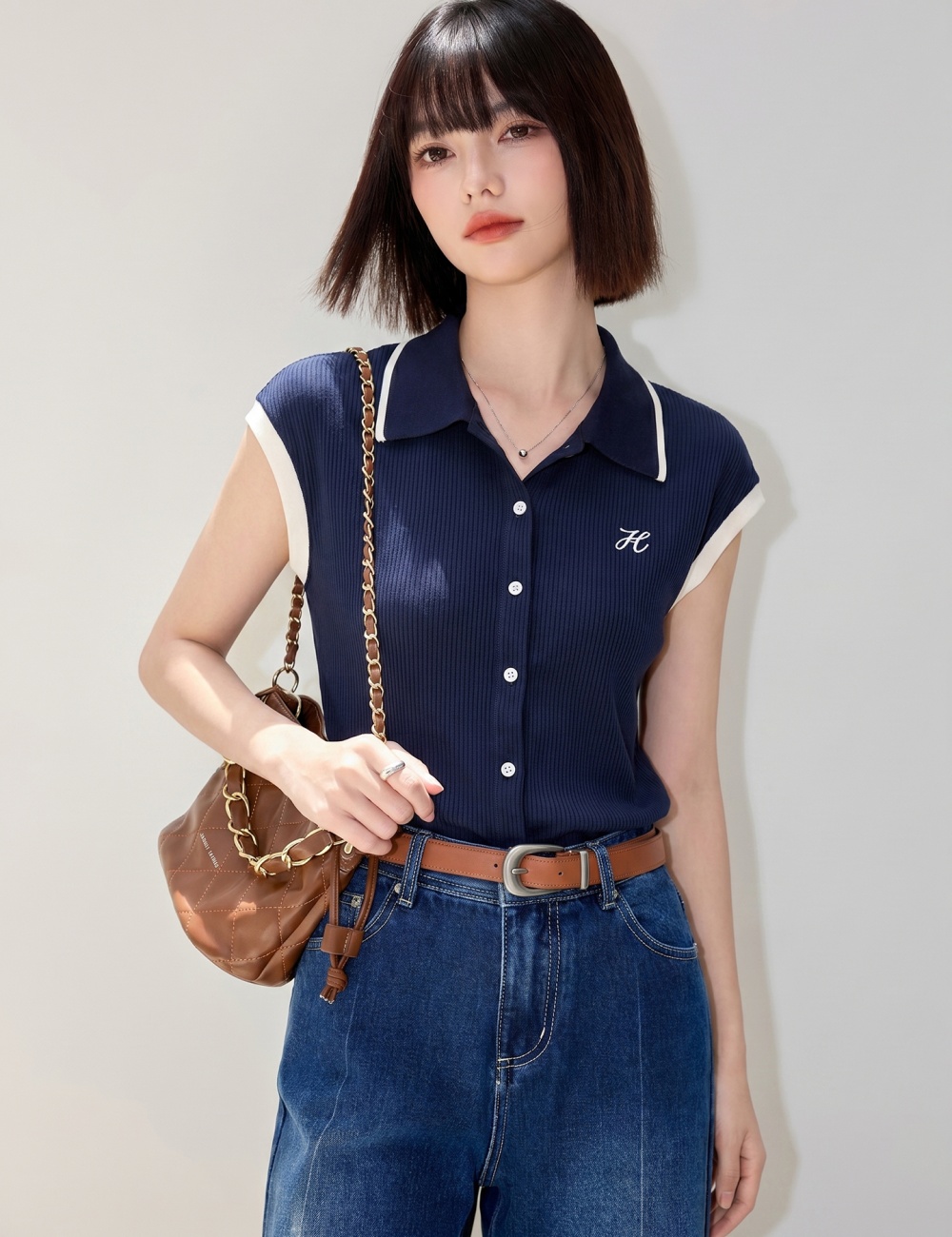 Lapel niche short sleeve tops commuting summer T-shirt