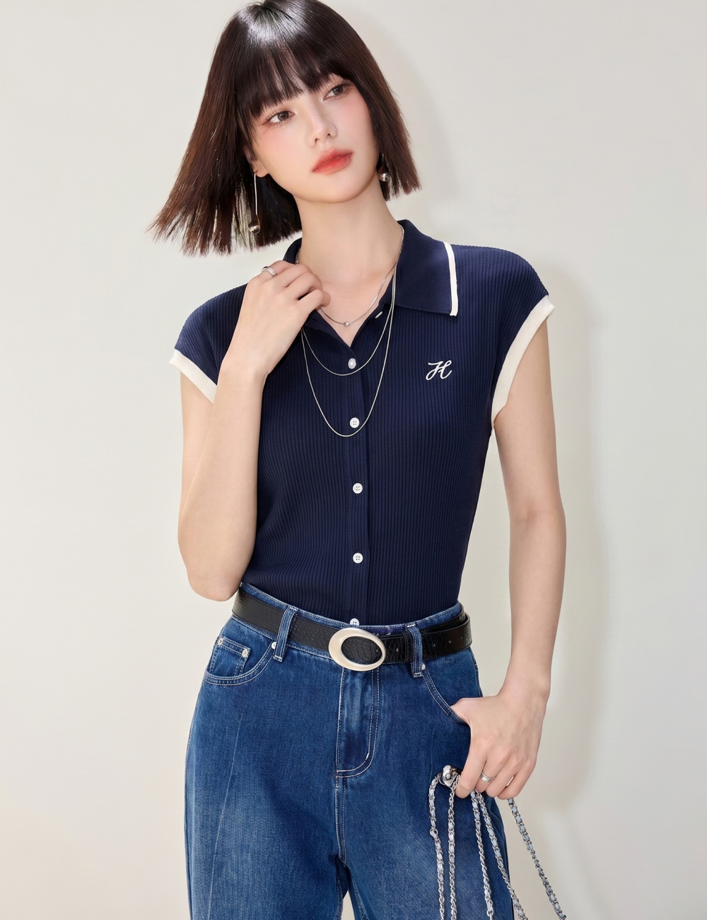 Lapel niche short sleeve tops commuting summer T-shirt