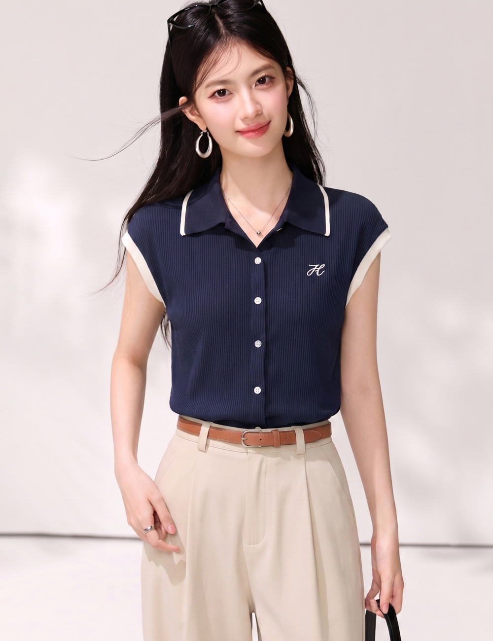 Lapel niche short sleeve tops commuting summer T-shirt