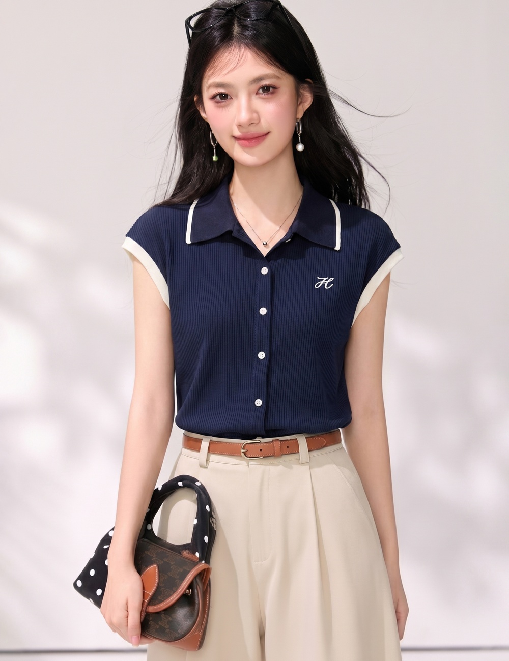 Lapel niche short sleeve tops commuting summer T-shirt