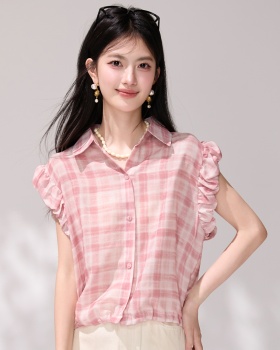 Sleeveless plaid tops boats sleeve tender shirt