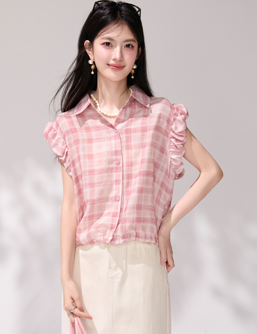 Sleeveless plaid tops boats sleeve tender shirt