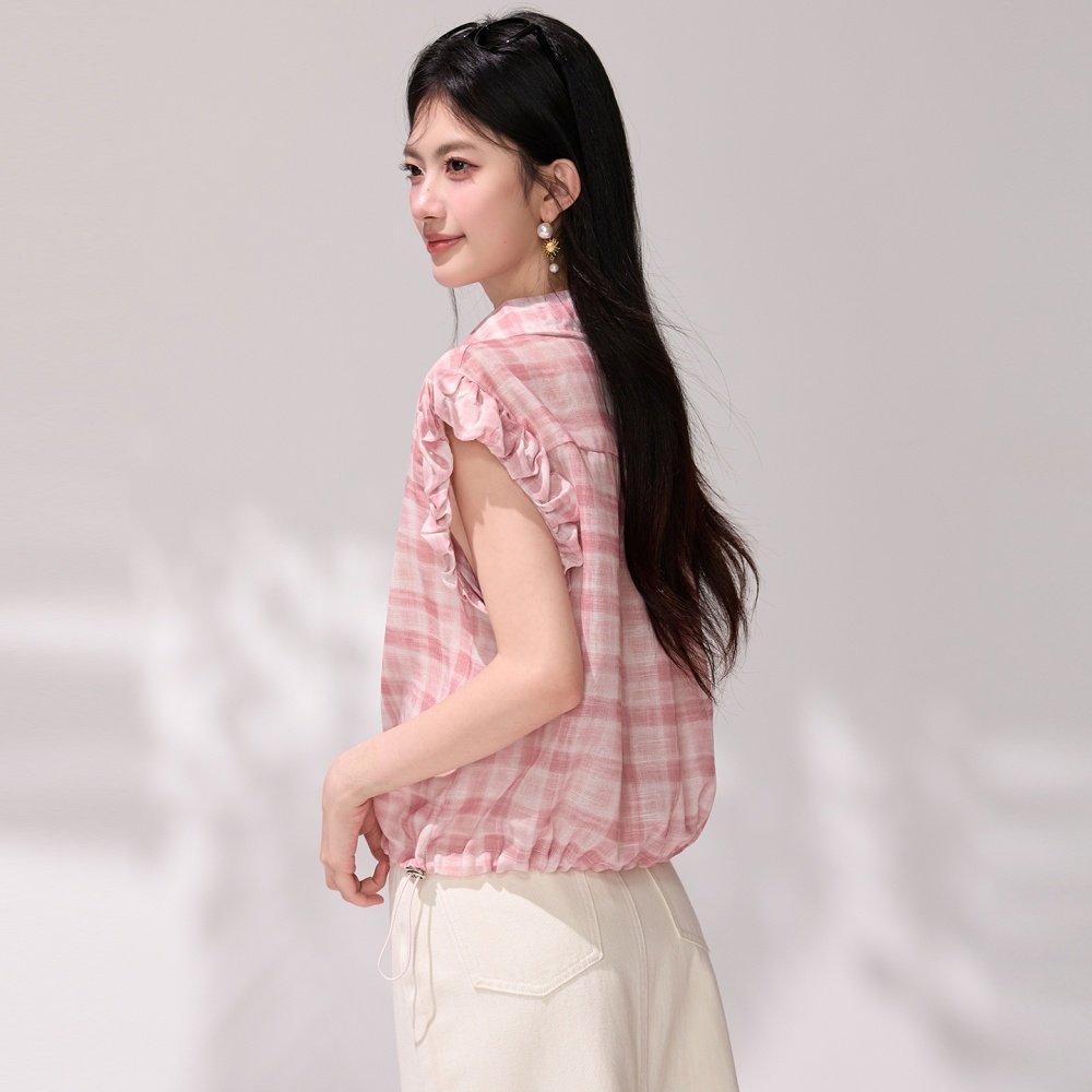 Sleeveless plaid tops boats sleeve tender shirt