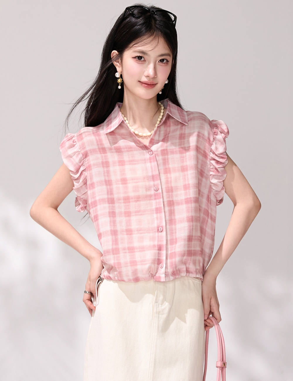 Sleeveless plaid tops boats sleeve tender shirt