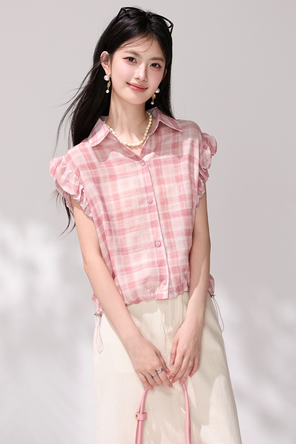 Sleeveless plaid tops boats sleeve tender shirt