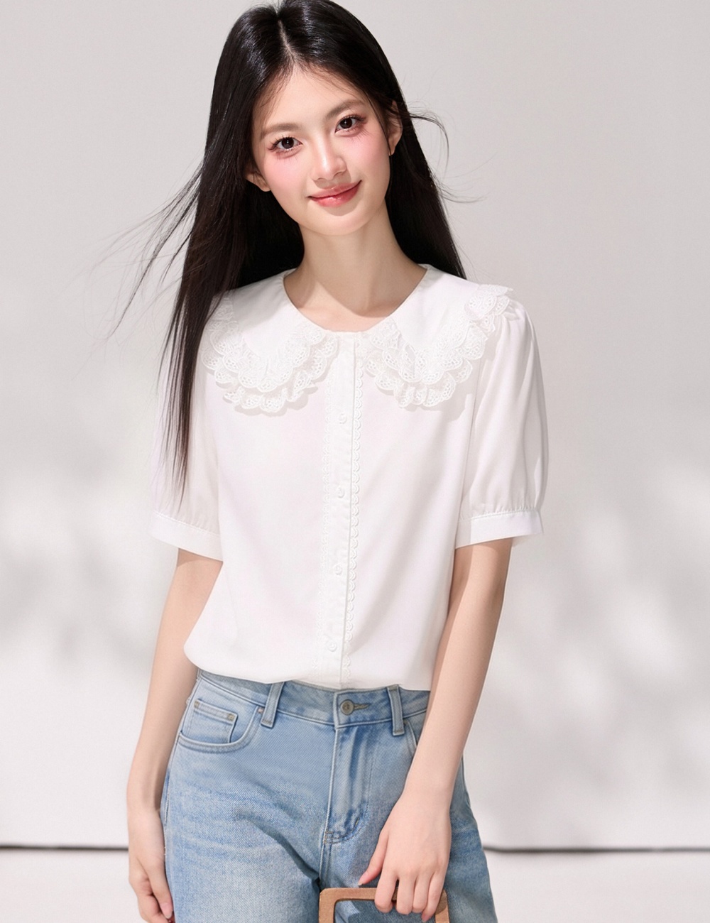Slim short sleeve shirt double summer tops for women