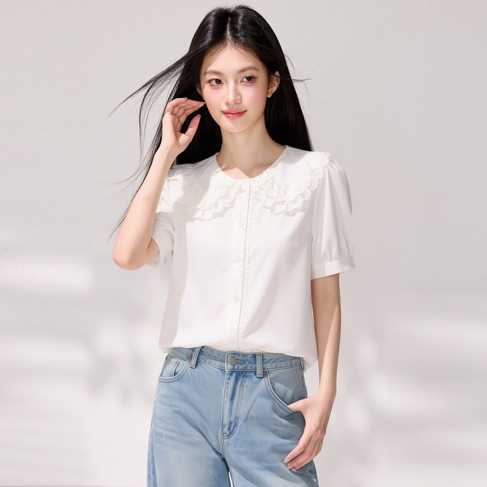 Slim short sleeve shirt double summer tops for women
