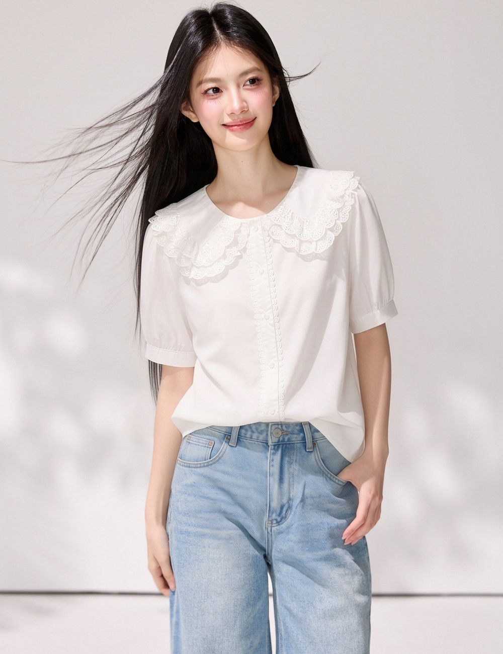 Slim short sleeve shirt double summer tops for women