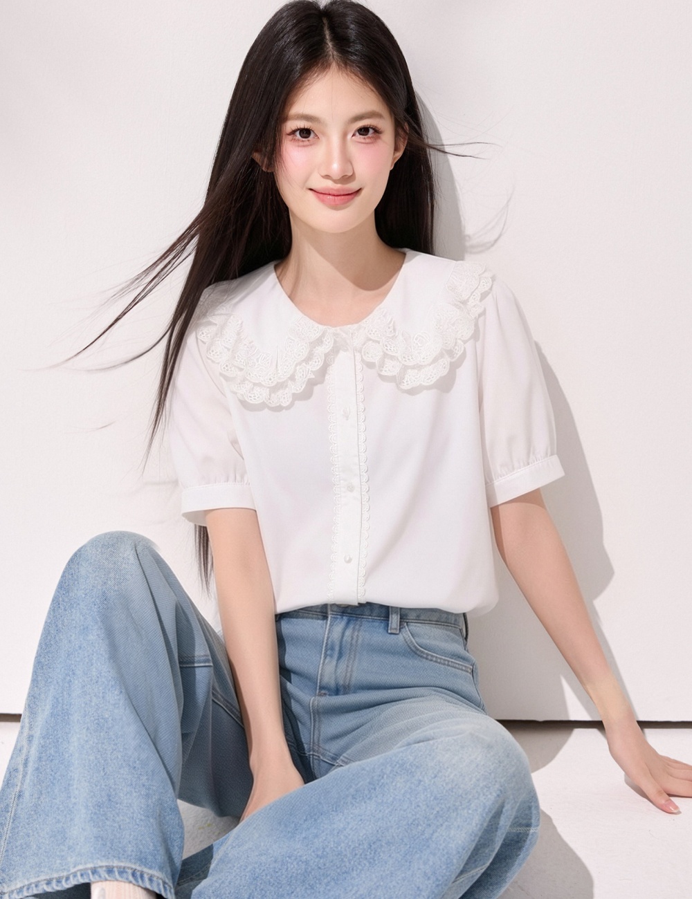 Slim short sleeve shirt double summer tops for women