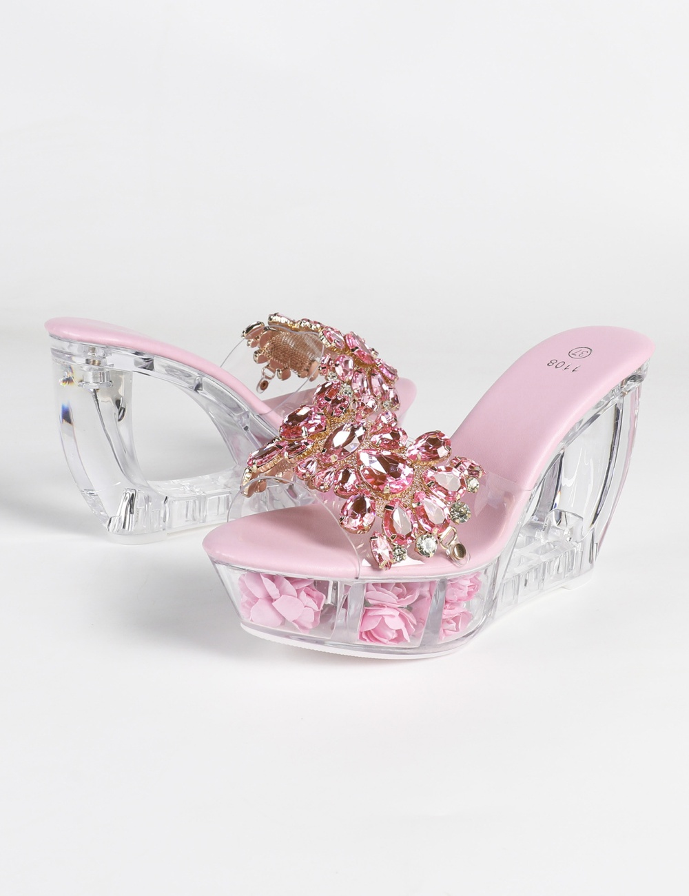 Transparent crystal nightclub sexy model very high thick shoes