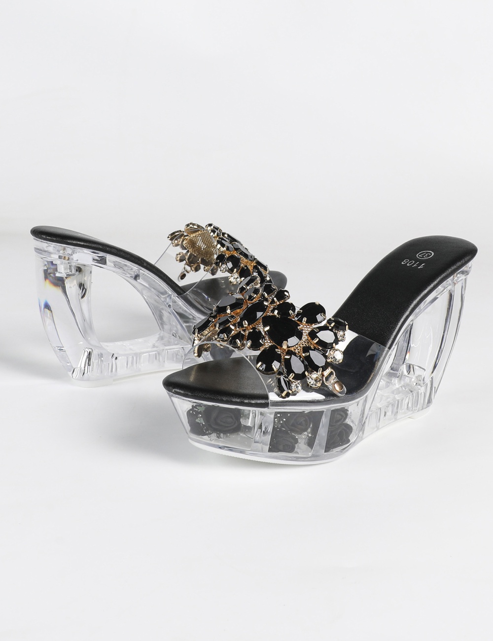 Transparent crystal nightclub sexy model very high thick shoes