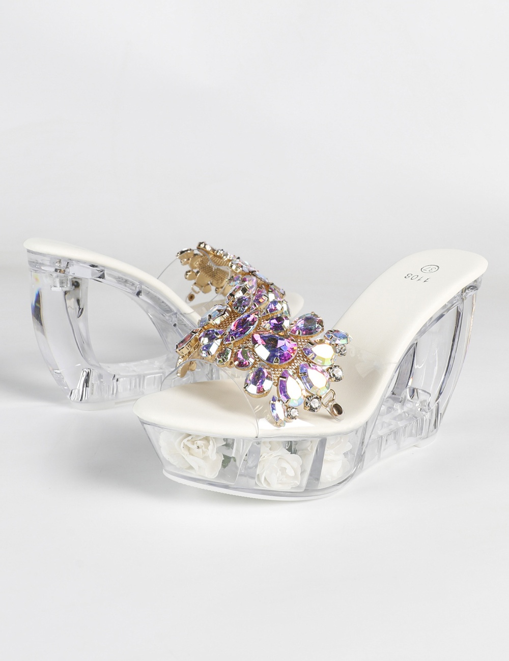 Transparent crystal nightclub sexy model very high thick shoes