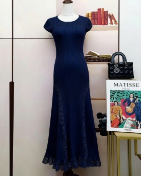 Fashion lace knitted long dress European style ladies dress