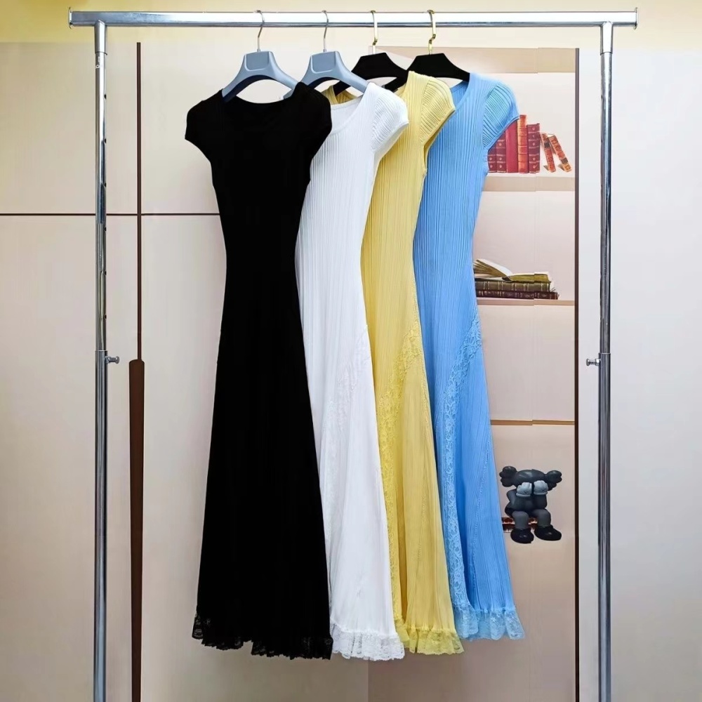 Fashion lace knitted long dress European style ladies dress