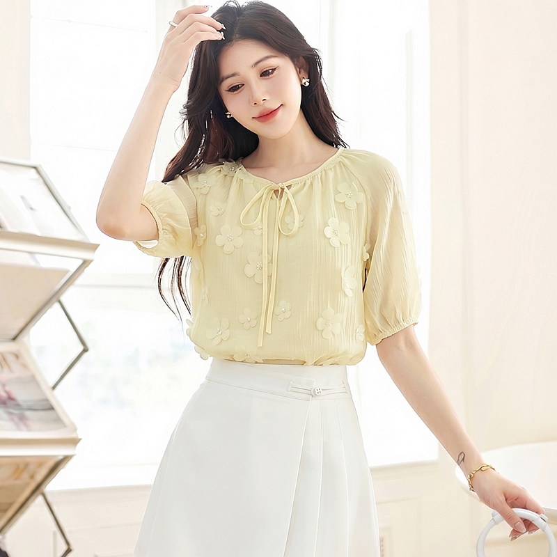 Stereoscopic small shirt vacation chiffon shirt for women