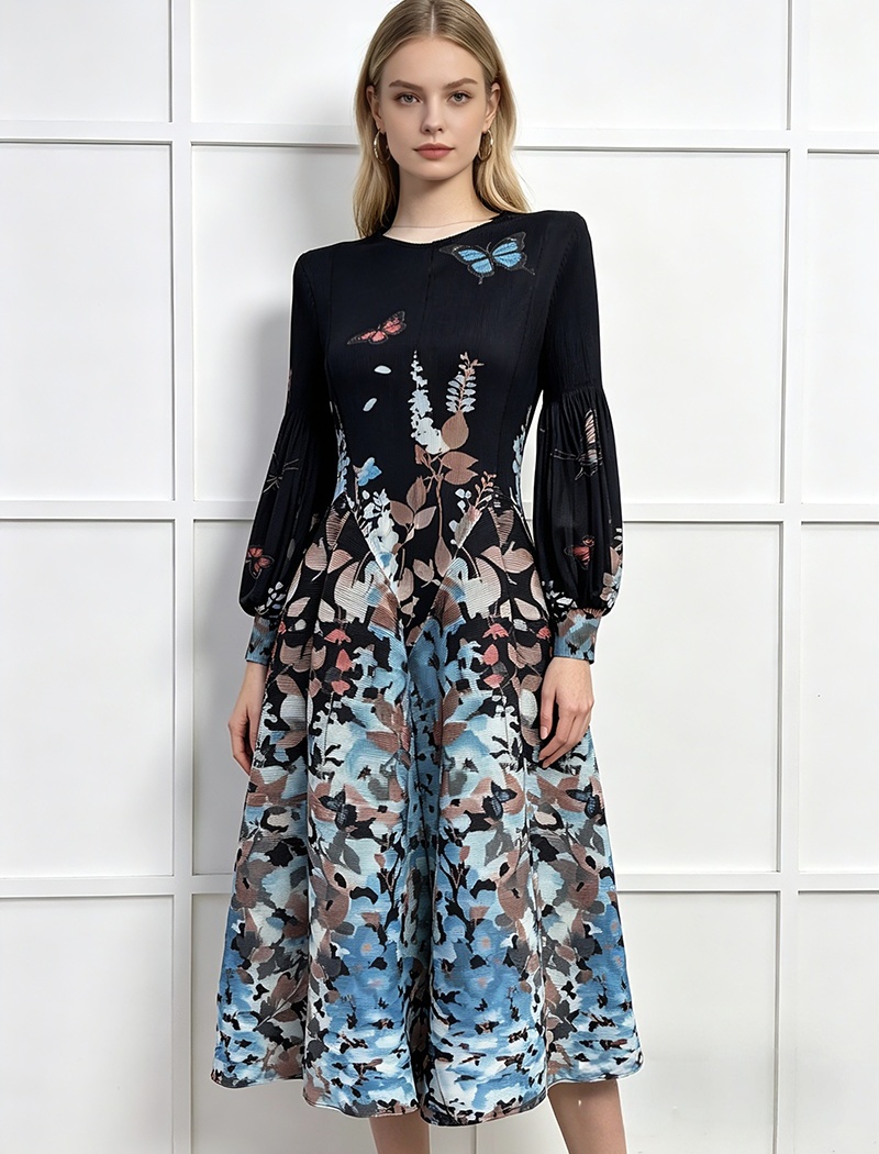 Fold elegant slim printing France style vacation dress