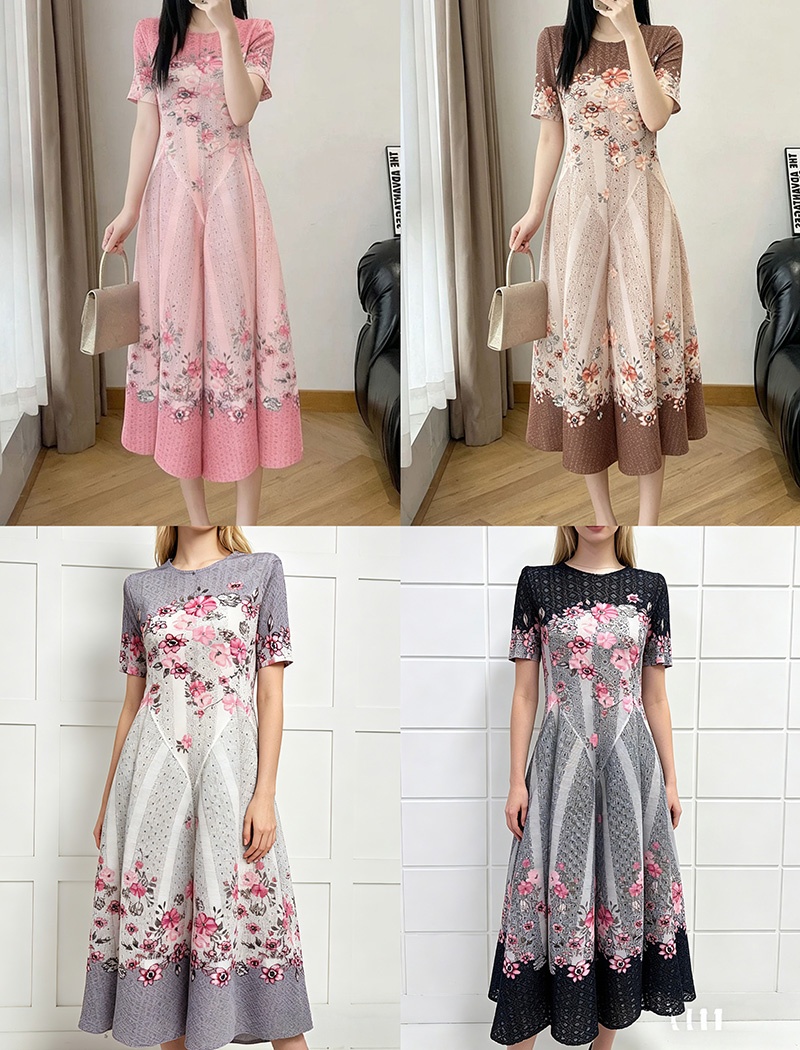 Seaside printing fold vacation dress for women