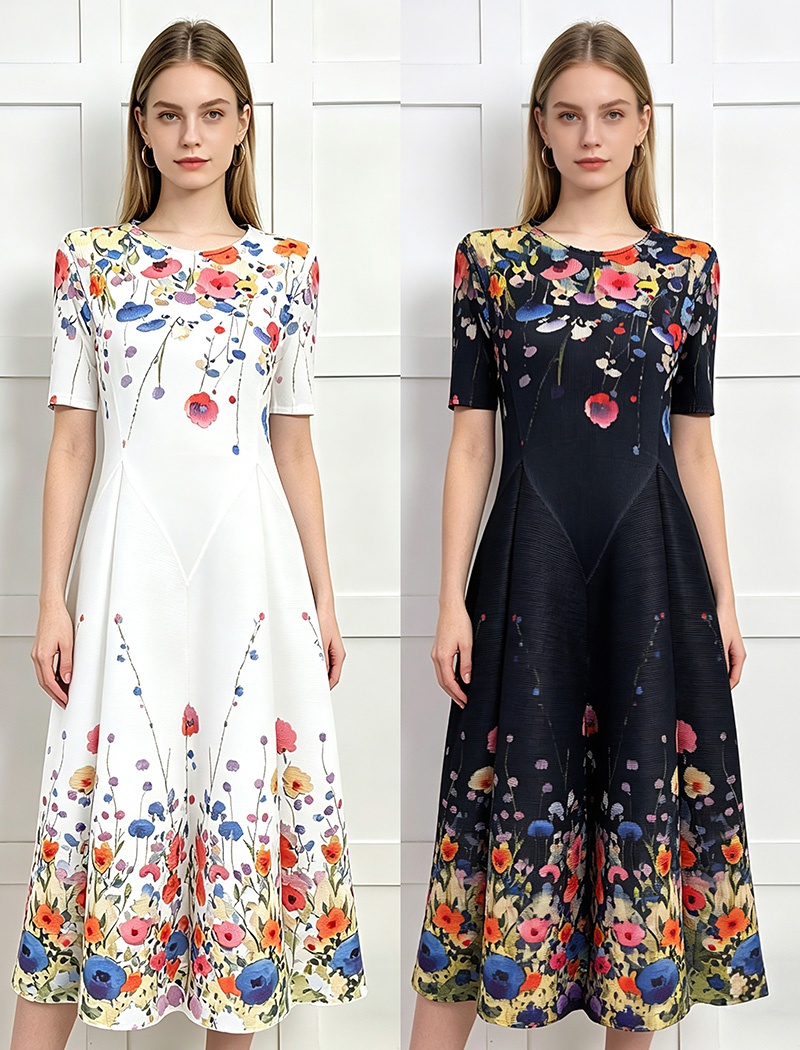 Seaside elegant vacation printing dress for women