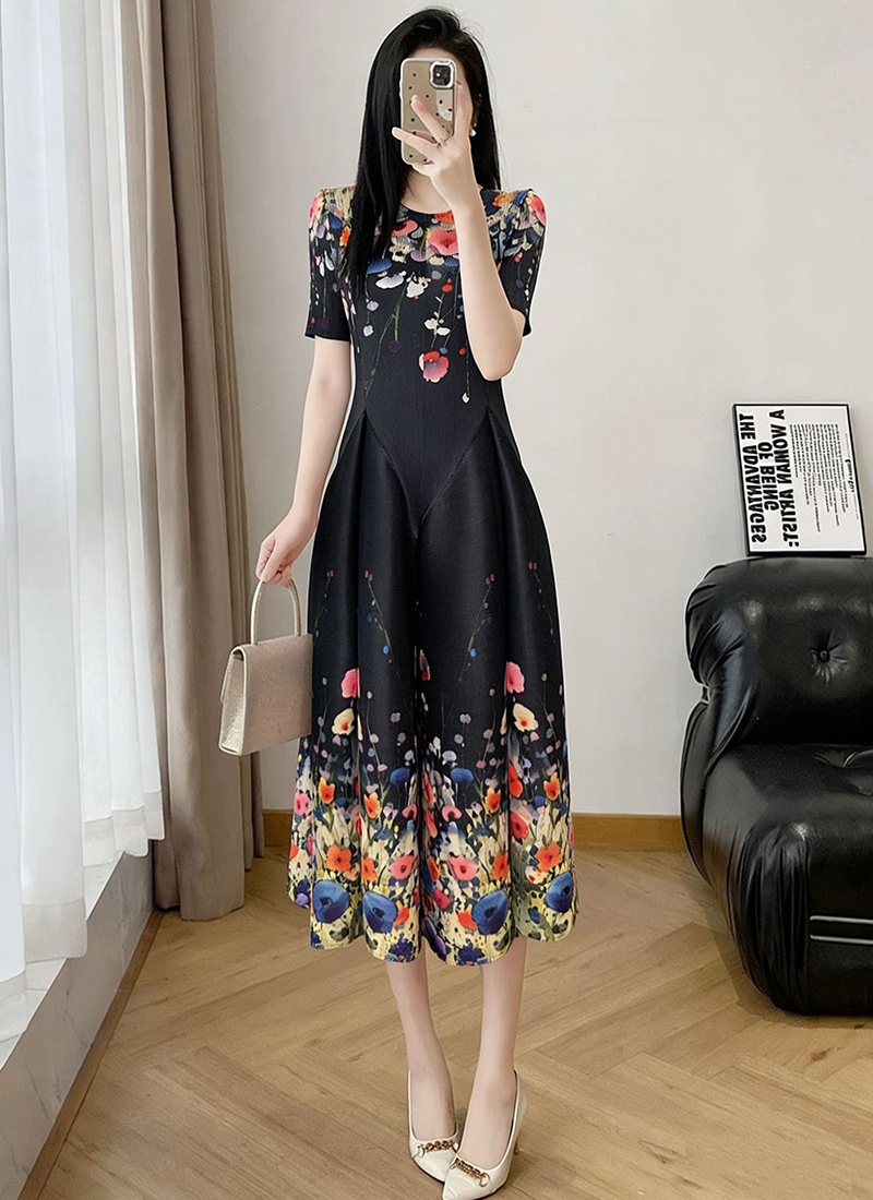 Seaside elegant vacation printing dress for women