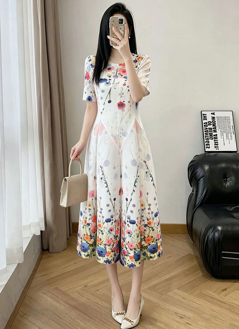 Seaside elegant vacation printing dress for women