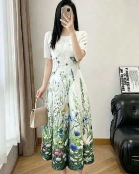 Fold large yard printing seaside elegant vacation dress