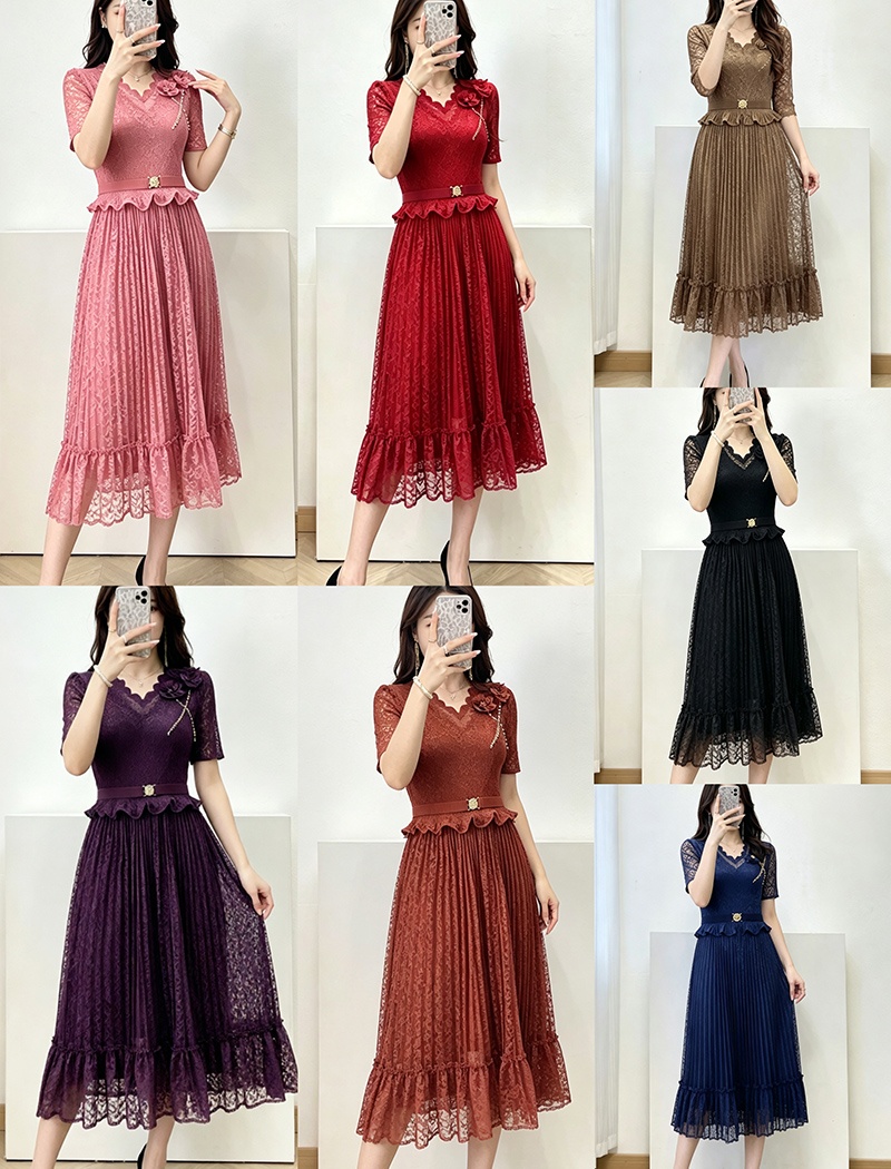 Fashion beading large yard pleated dress for women