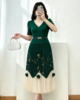 Loose colors fold slim pleated large yard dress for women