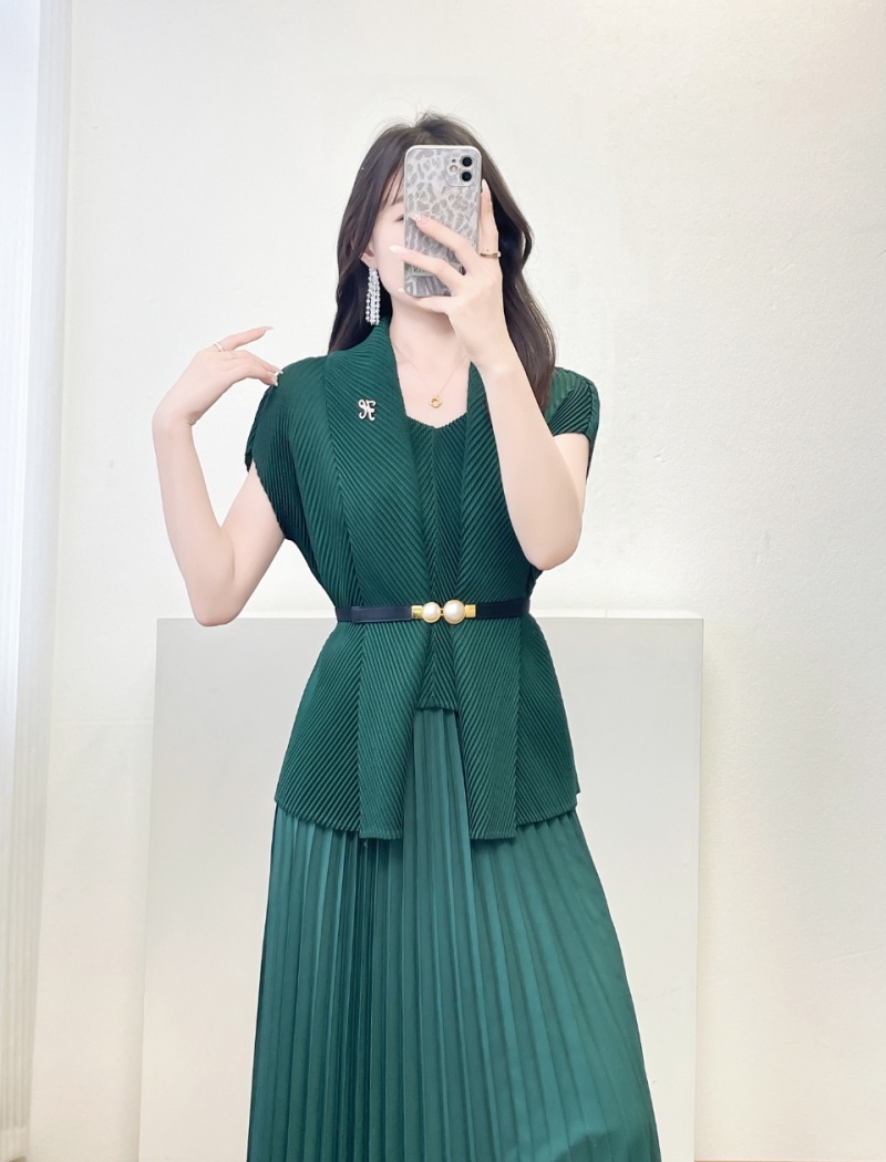 Loose pleated fold dress 2pcs set