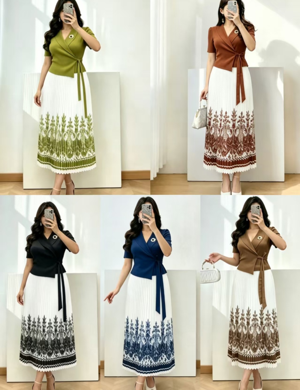 Loose metal decoration long dress pleated printing dress